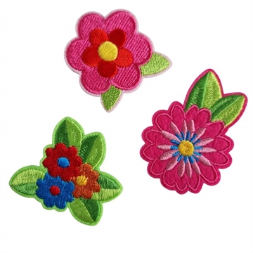 Strygemærker røde/pink blomster 3 stk. 